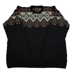 Vintage Figgjo 100% Wool Fair Isle Sweater Women's M Black Nordic Norway